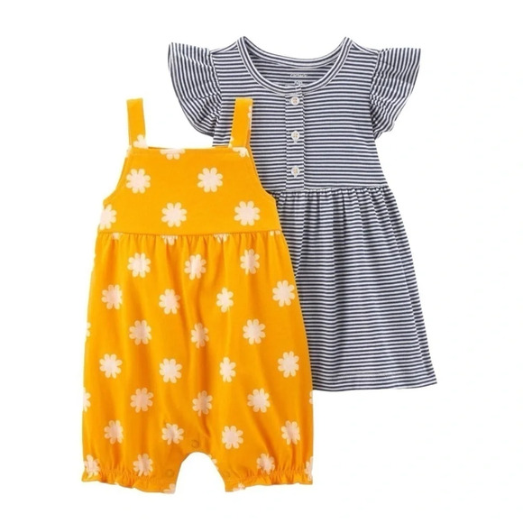Carter’s Baby/Toddler Girls 2 Pack Dress & Romper Set Sizes 3M, 9M & 24M - Picture 2 of 10